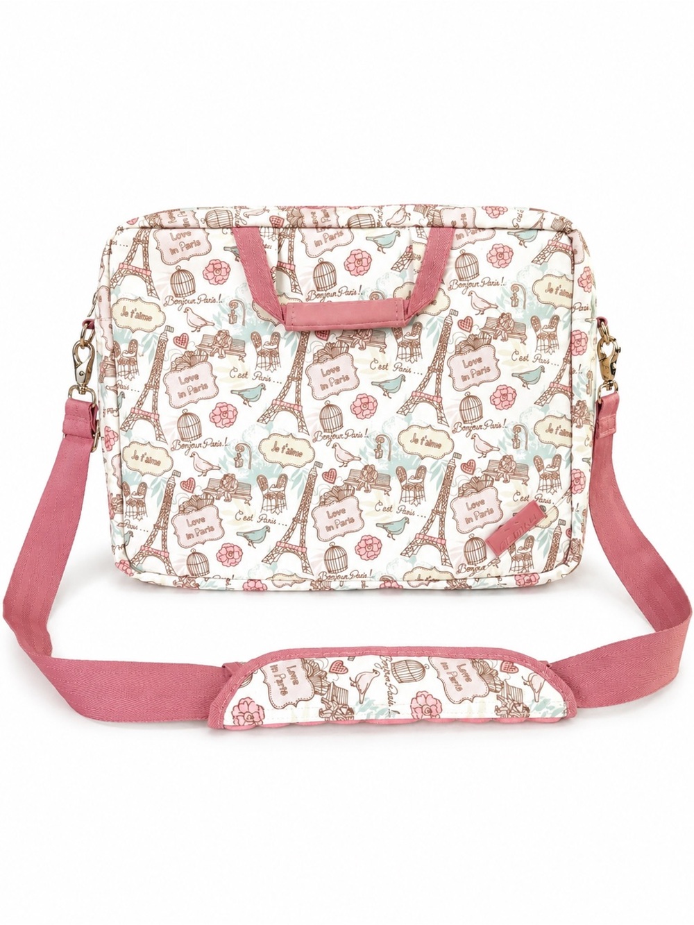 KAMLUI Paris Eiffel Tower Laptop Messenger Bag Pink Floral Crossbody